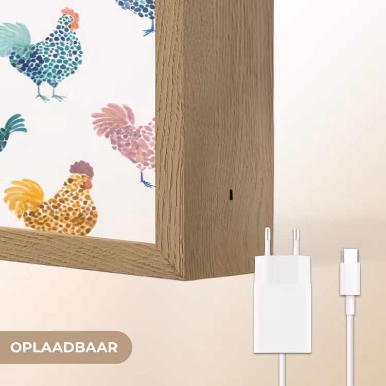 Lightbox - Wandlamp - Kippen -Aquarel - Kleurrijk — 7
