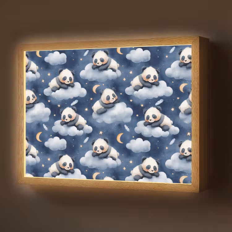 Lightbox - Wandlamp - Panda's - Slapen - Blauw — 1