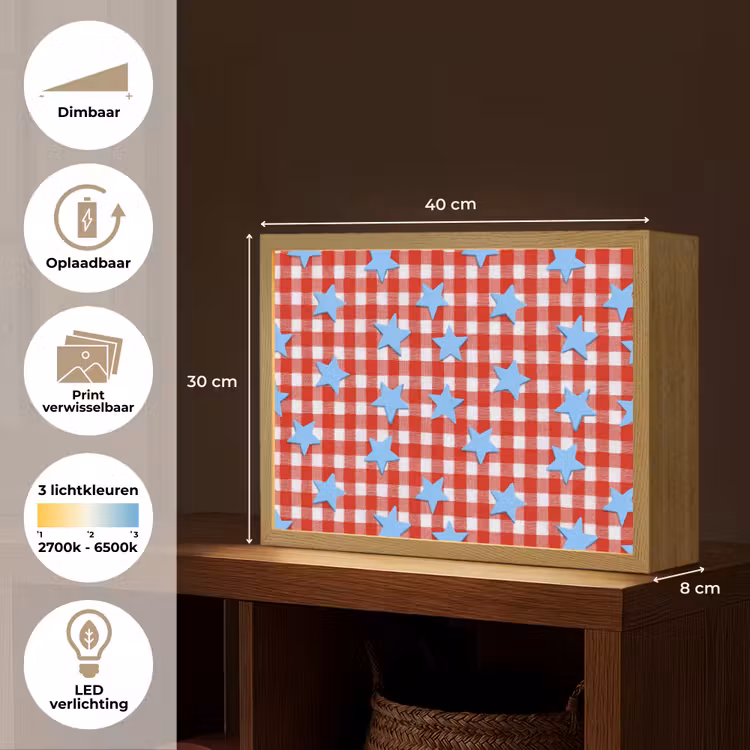 Lightbox - Wandlamp - Ruit - Sterren - Rood — 10