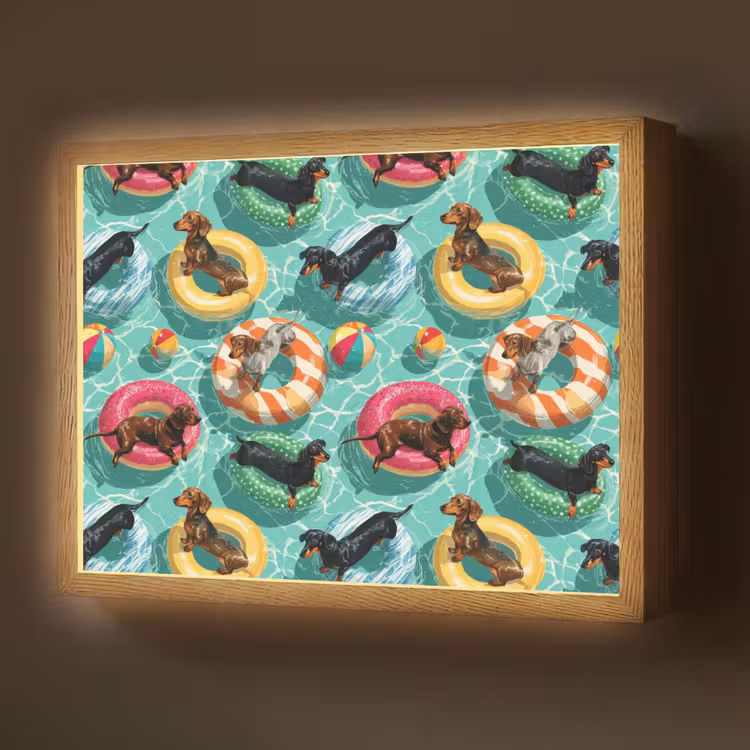 Lightbox - Wandlamp - Teckels - Zwembad - Kleurrijk — 1