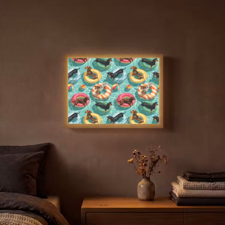 Lightbox - Wandlamp - Teckels - Zwembad - Kleurrijk — 3