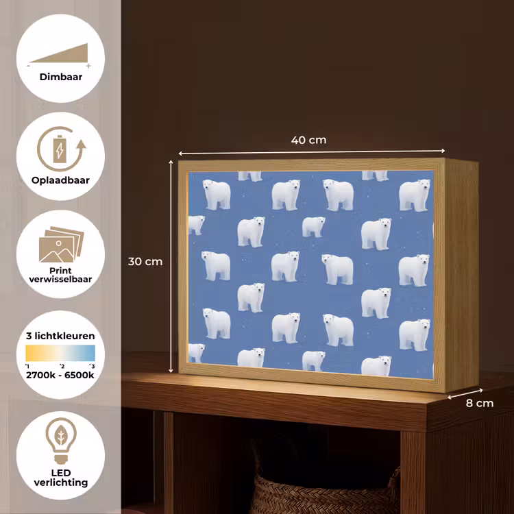 Lightbox - Wandlamp - IJsbeer - Patroon - Blauw — 10