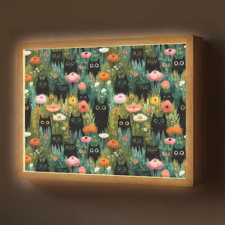 Lightbox - Wandlamp - Katten - Bloemen - Kleurrijk — 1