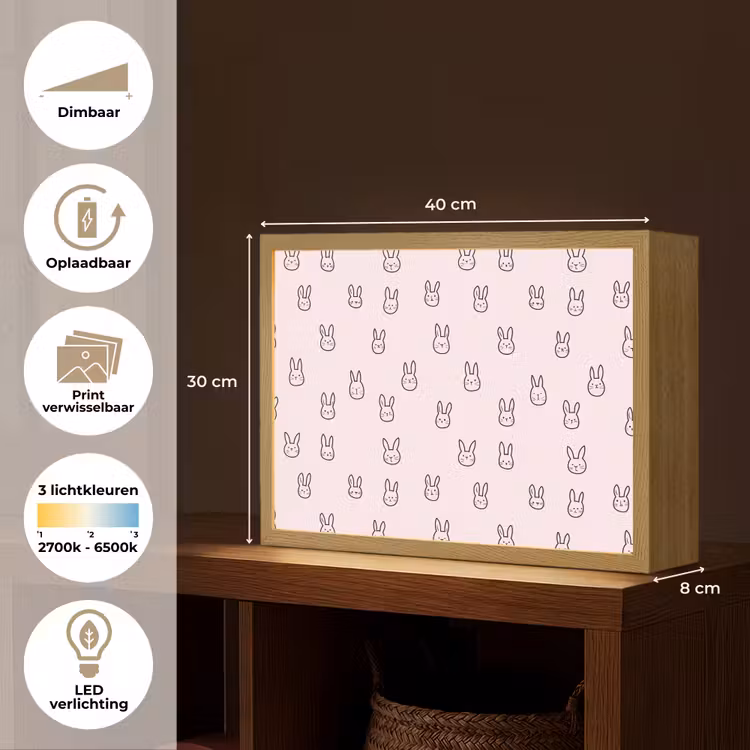 Lightbox - Wandlamp - Konijnen - Minimalistisch - Roze — 10