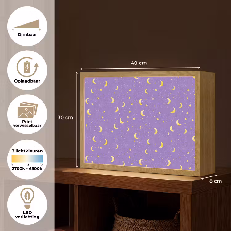 Lightbox - Wandlamp - Manen - Sterren - Paars — 10