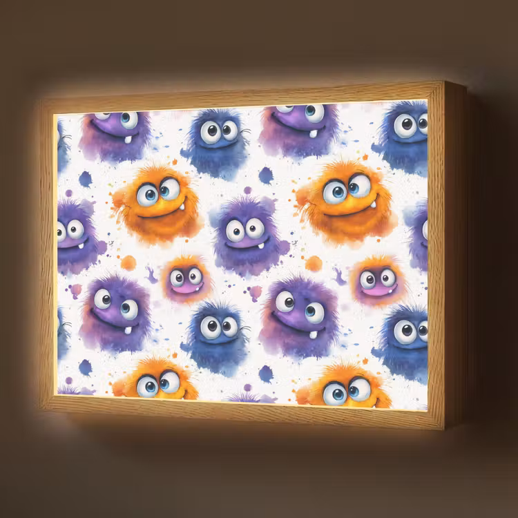 Lightbox - Wandlamp - Monstertjes - Aquarel - Kleurrijk — 1