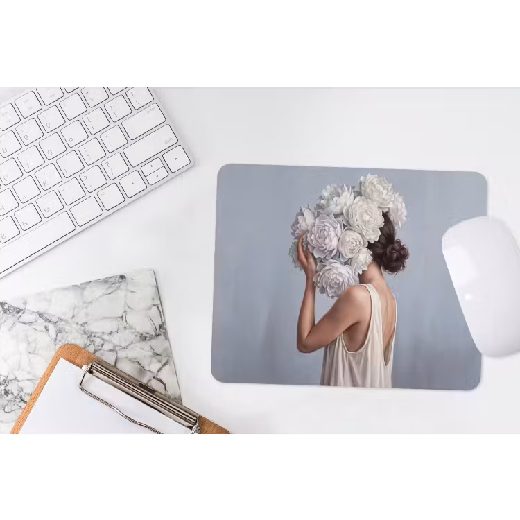 Muismat - Bloemen - Vrouw - Wit — 2