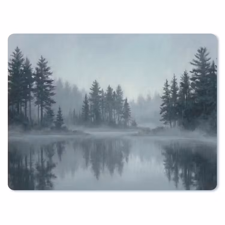 Muismat - Bos - Meer - Mist - Natuur - Grijs — 1