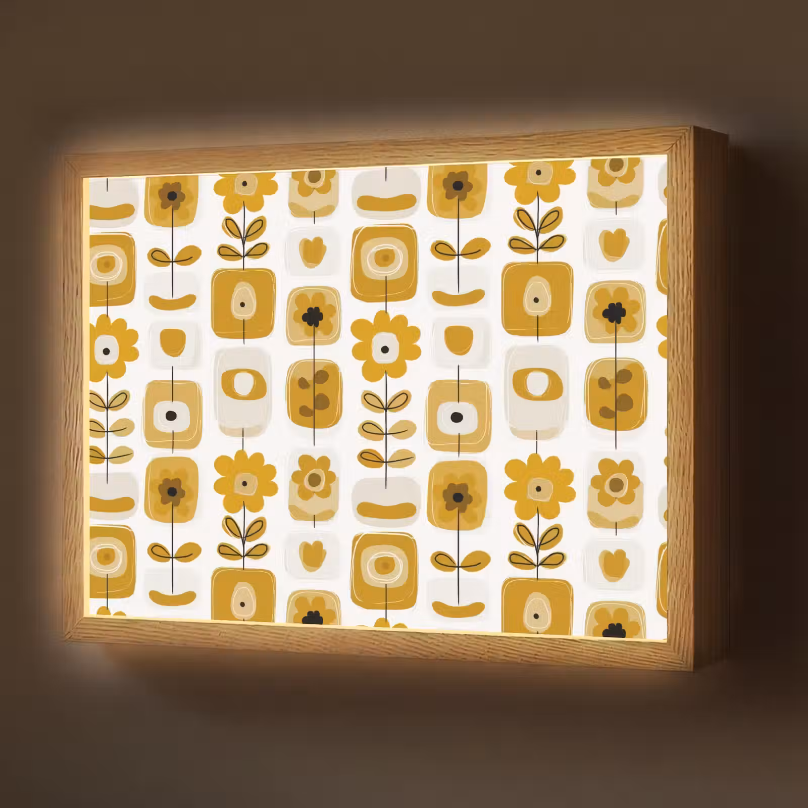 Lightbox - Wandlamp - Retro - Abstract - Bloemen - Okergeel — 1