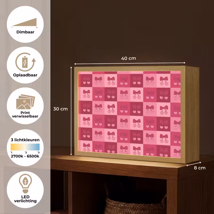 Lightbox - Wandlamp - Kersen - Strikjes - Speels - Roze - Bordeaux — 10