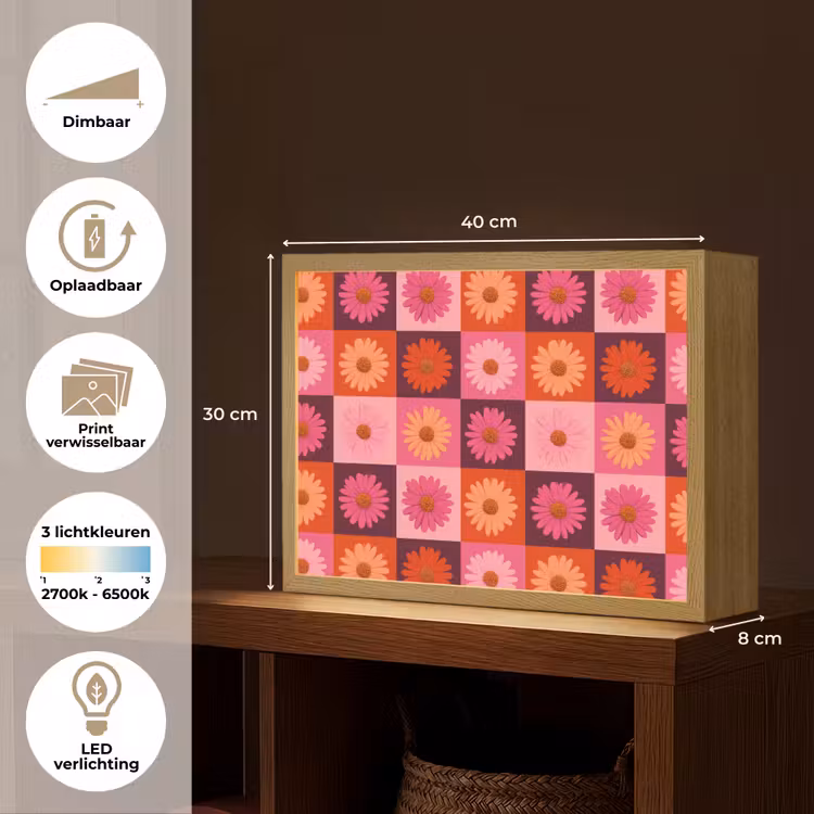 Lightbox - Wandlamp - Madeliefjes - Dambord - Retro - Roze - Oranje — 10