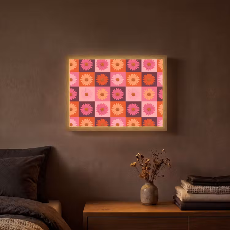 Lightbox - Wandlamp - Madeliefjes - Dambord - Retro - Roze - Oranje — 3