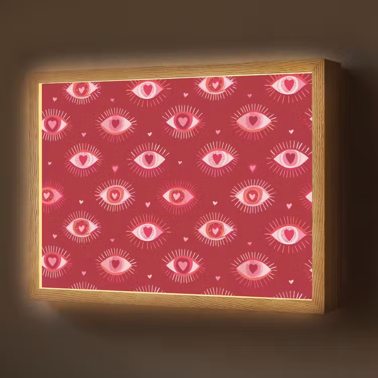 Lightbox - Wandlamp - Ogen - Patroon - Roze - Donkerrood — 1