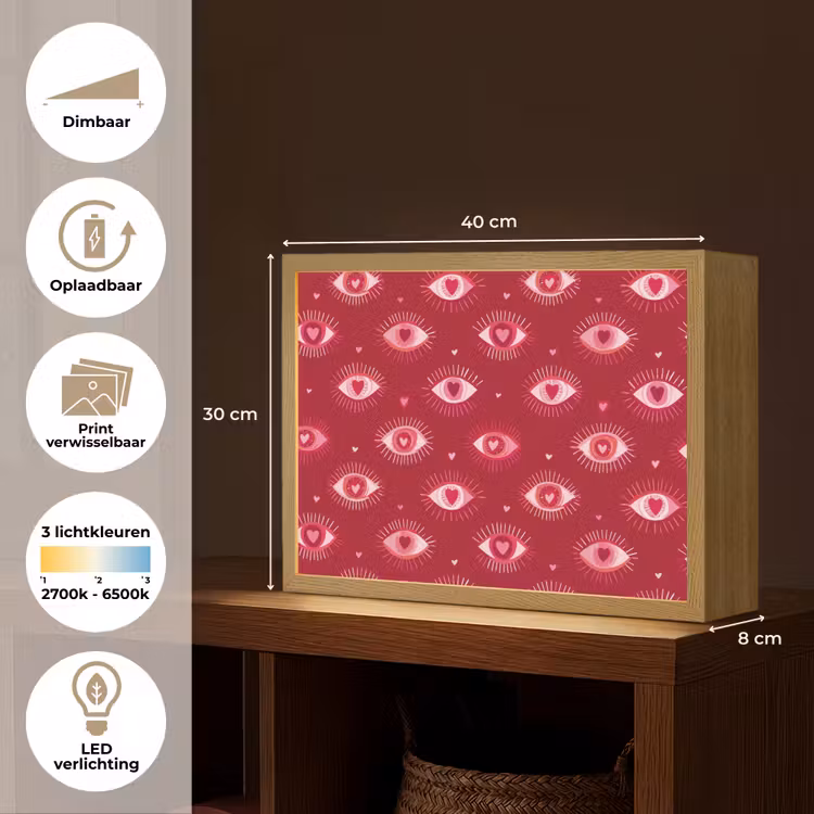 Lightbox - Wandlamp - Ogen - Patroon - Roze - Donkerrood — 10