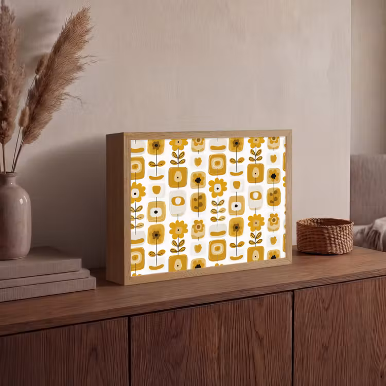 Lightbox - Wandlamp - Retro - Abstract - Bloemen - Okergeel — 4