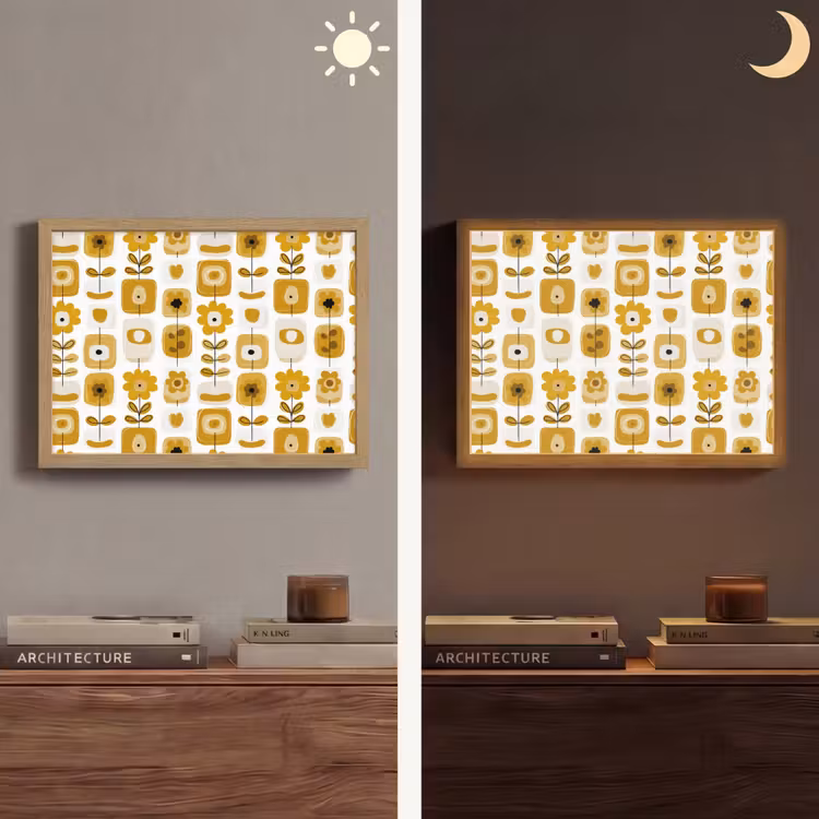 Lightbox - Wandlamp - Retro - Abstract - Bloemen - Okergeel — 6