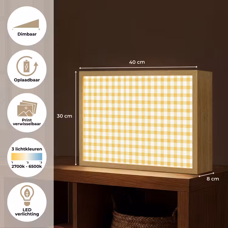 Lightbox - Wandlamp - Ruit - Gingham - Klassiek - Geel en Wit — 10