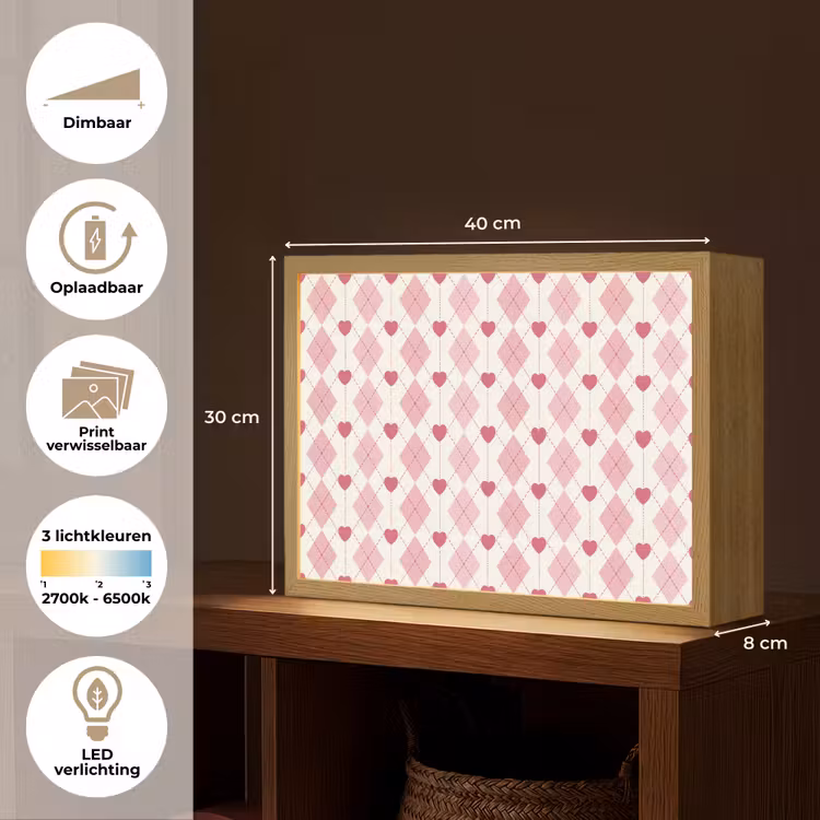 Lightbox - Wandlamp - Ruiten - Klassiek - Roze - Wit — 10