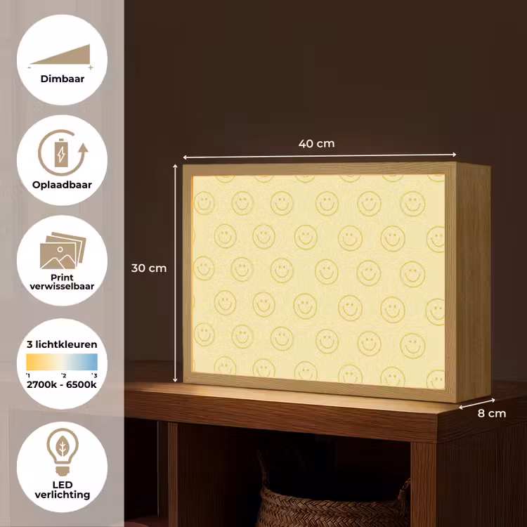 Lightbox - Wandlamp - Smileys - Patroon - Retro - Zachtgeel — 10