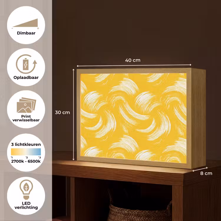 Lightbox - Wandlamp - Verfstreken - Abstract - Dynamisch - Geel — 10