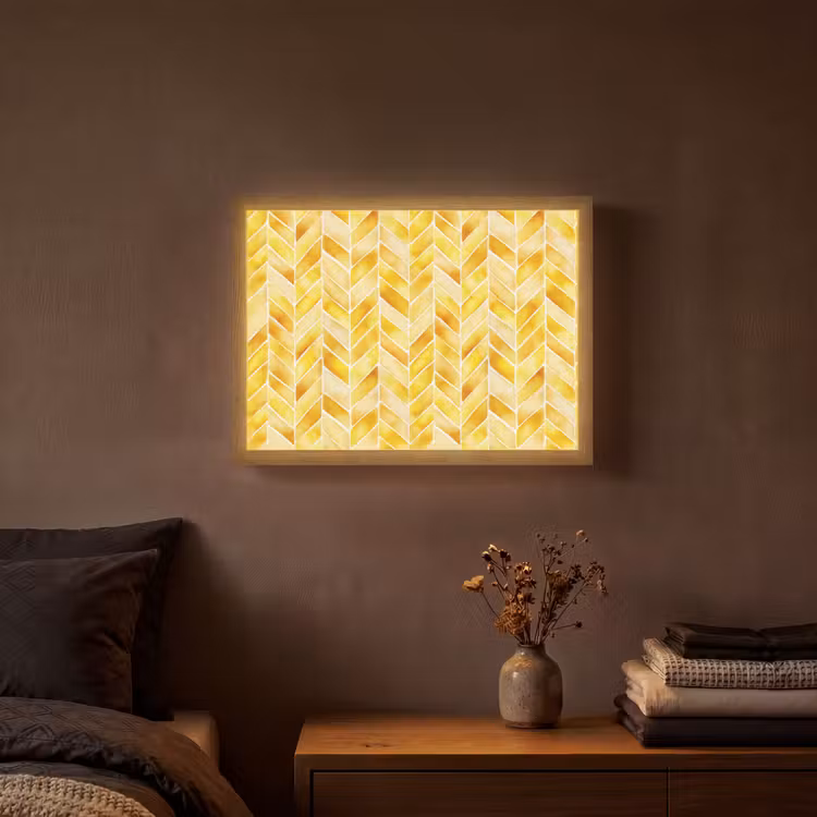 Lightbox - Wandlamp - Visgraat - Aquarel - Patronen - Goudgeel — 3