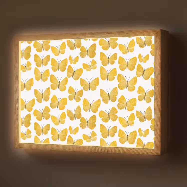 Lightbox - Wandlamp - Vlinders - Botanisch - Illustratie - Geel - Wit — 1