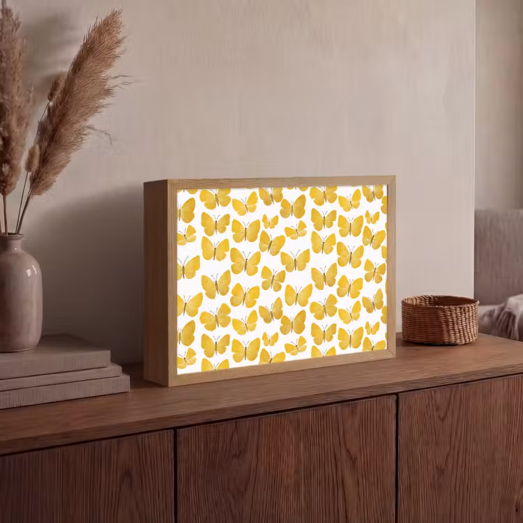 Lightbox - Wandlamp - Vlinders - Botanisch - Illustratie - Geel - Wit — 4