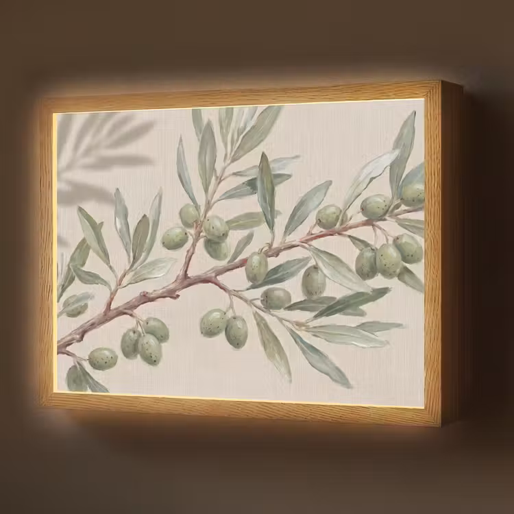 Lightbox - Wandlamp - Olijftak - Bladeren - Natuur - Groen - Beige — 1