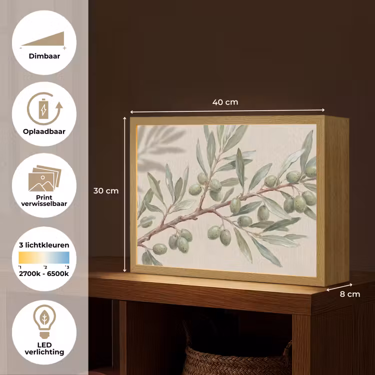 Lightbox - Wandlamp - Olijftak - Bladeren - Natuur - Groen - Beige — 10