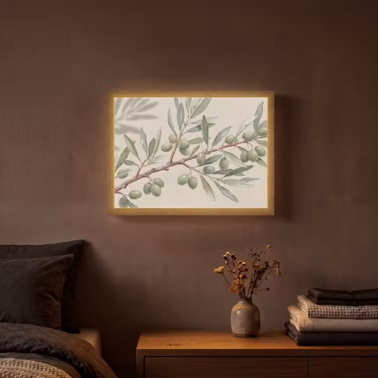 Lightbox - Wandlamp - Olijftak - Bladeren - Natuur - Groen - Beige — 3