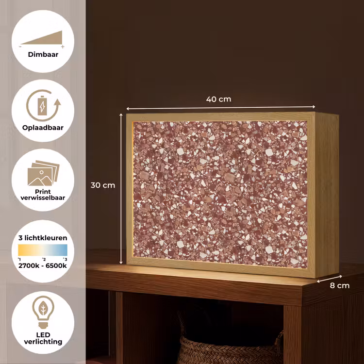 Lightbox - Wandlamp - Terrazzo - Patroon - Steentextuur - Roodbruin — 10