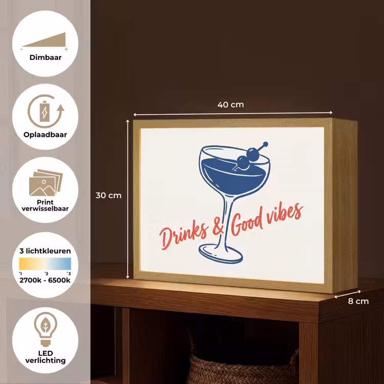 Lightbox - Wandlamp - Cocktail - Glas - Illustratie - Blauw - Wit — 10