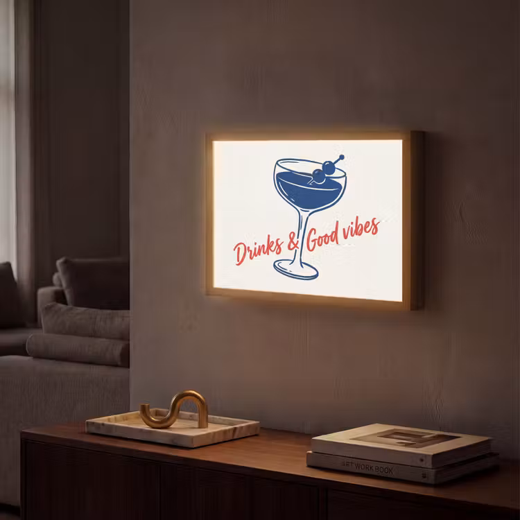 Lightbox - Wandlamp - Cocktail - Glas - Illustratie - Blauw - Wit — 2