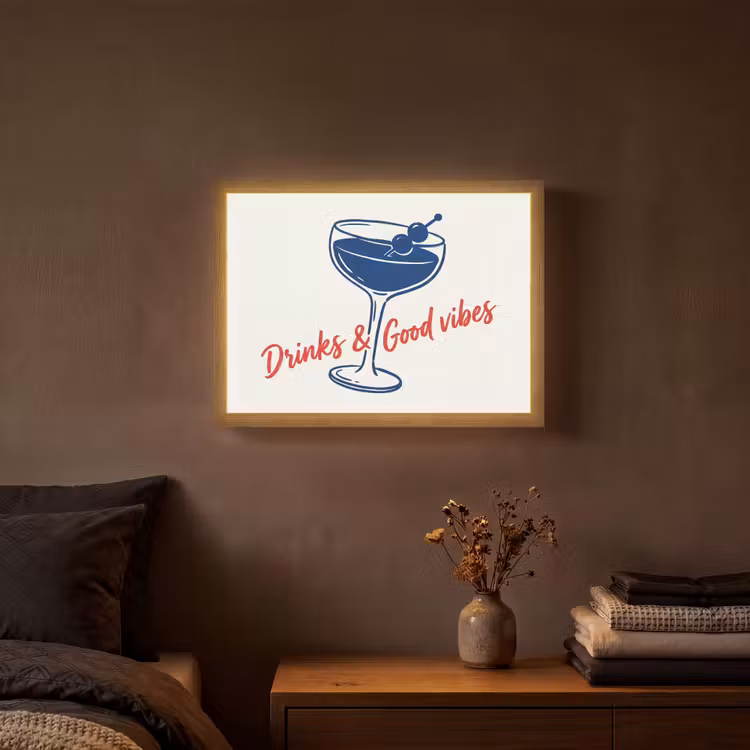 Lightbox - Wandlamp - Cocktail - Glas - Illustratie - Blauw - Wit — 3