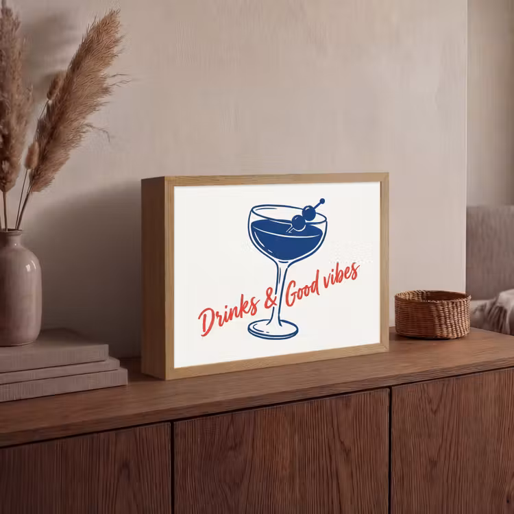 Lightbox - Wandlamp - Cocktail - Glas - Illustratie - Blauw - Wit — 4