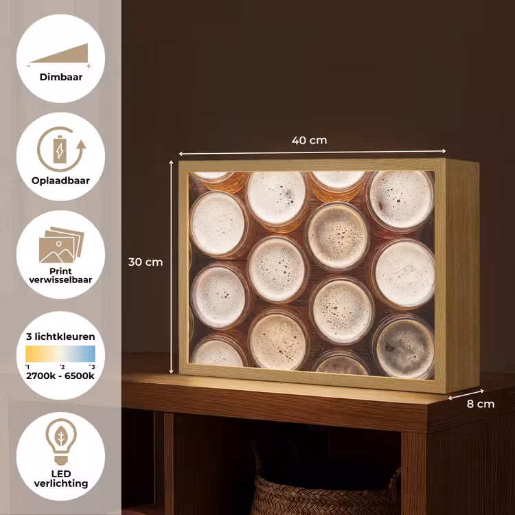 Lightbox - Wandlamp - Eten - Glazen - Drank - Patroon - Bruin — 10
