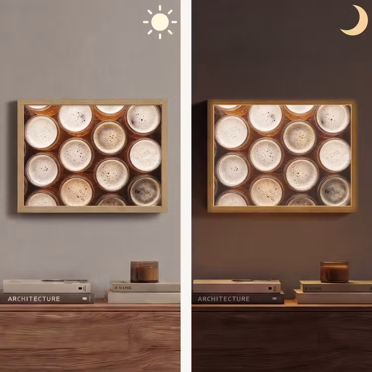 Lightbox - Wandlamp - Eten - Glazen - Drank - Patroon - Bruin — 6