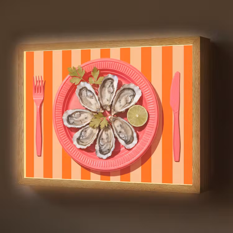 Lightbox - Wandlamp - Eten - Oester - Zeevruchten - Oranje - Modern — 1