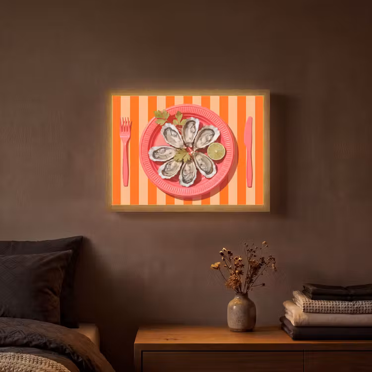Lightbox - Wandlamp - Eten - Oester - Zeevruchten - Oranje - Modern — 3