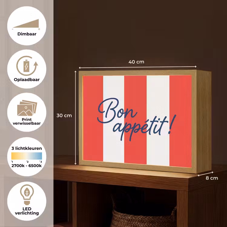 Lightbox - Wandlamp - Eten - Spreuk - Keuken - Grafisch - Rood-Wit — 10