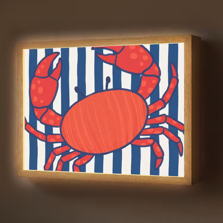 Lightbox - Wandlamp - Krab - Strepen - Zeeleven - Illustratie - Rood — 1