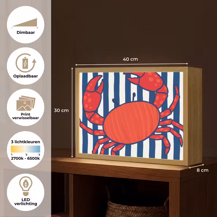 Lightbox - Wandlamp - Krab - Strepen - Zeeleven - Illustratie - Rood — 10