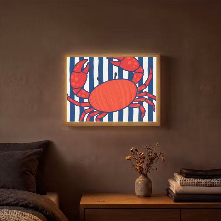 Lightbox - Wandlamp - Krab - Strepen - Zeeleven - Illustratie - Rood — 3