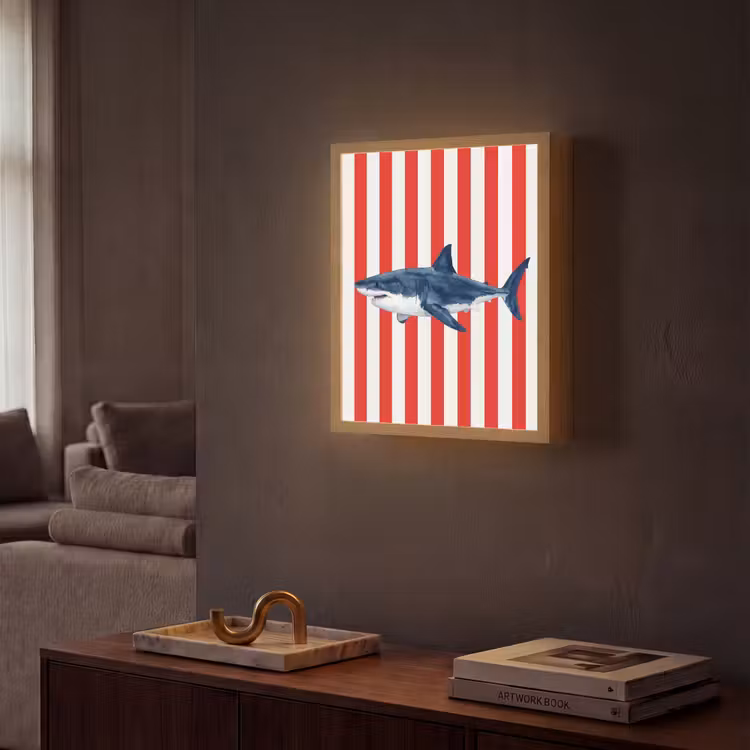 Lightbox - Wandlamp - Vis - Haai - Zee - Illustratie - Blauw — 2