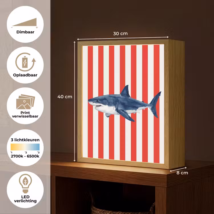 Lightbox - Wandlamp - Vis - Haai - Zee - Illustratie - Blauw — 9