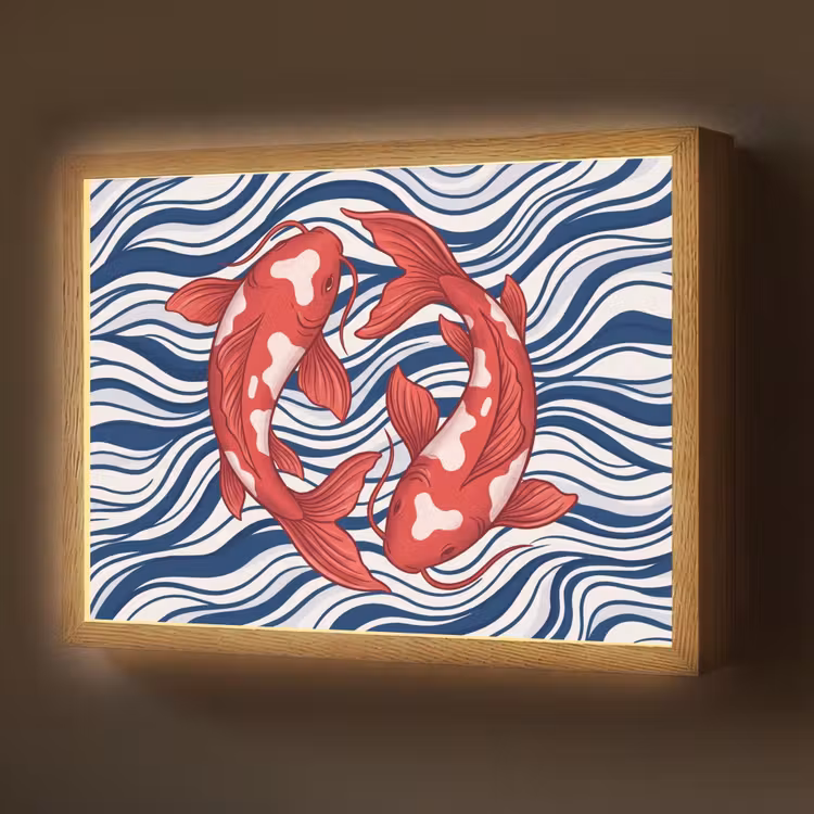 Lightbox - Wandlamp - Vis - Water - Natuur - Illustratie - Rood — 1