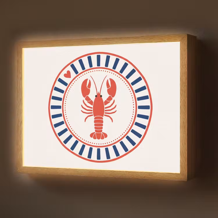 Lightbox - Wandlamp - Zeeleven - Kreeft - Embleem - Grafisch - Rood — 1