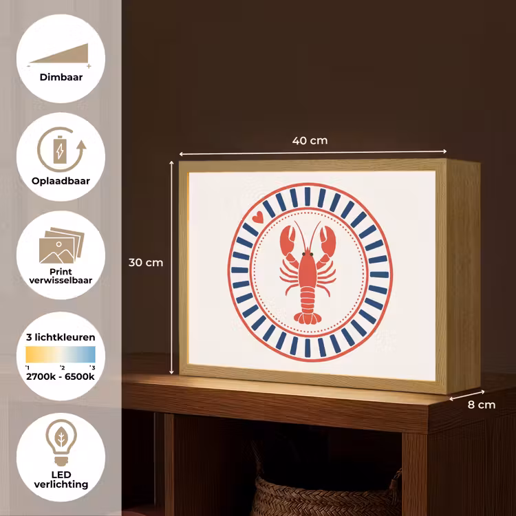 Lightbox - Wandlamp - Zeeleven - Kreeft - Embleem - Grafisch - Rood — 10