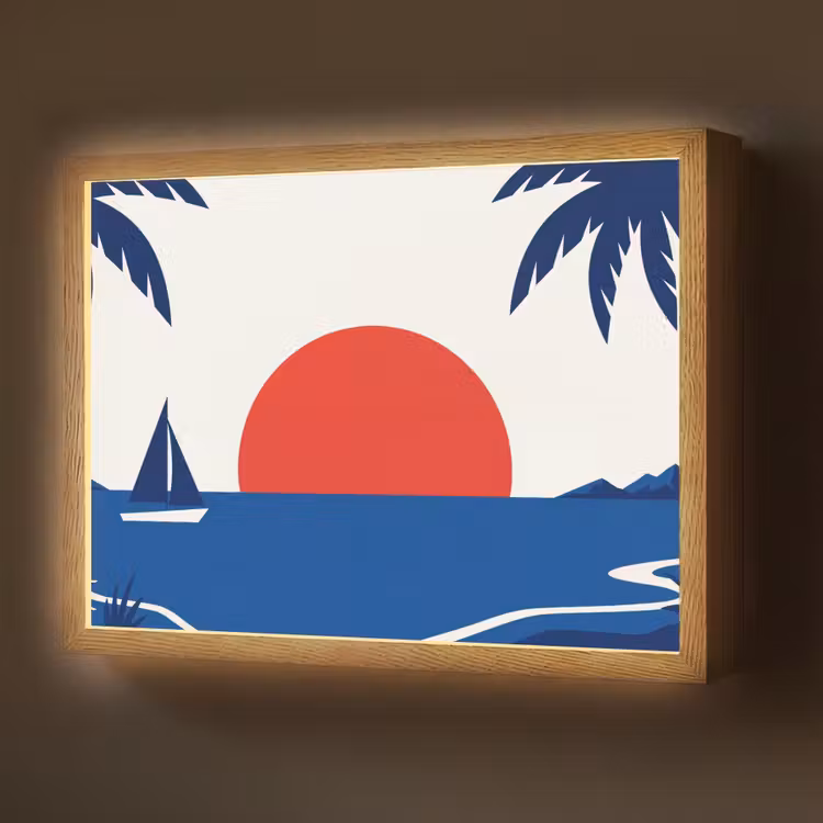 Lightbox - Wandlamp - Zonsondergang - Zee - Palmboom - Tropisch - Modern — 1