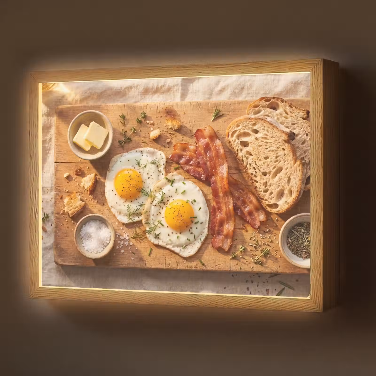 Lightbox - Wandlamp - Eten - Ontbijt - Hout - Rustiek - Geel — 1
